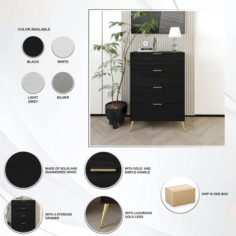 Contemporary 4-Drawers Wooden Chest