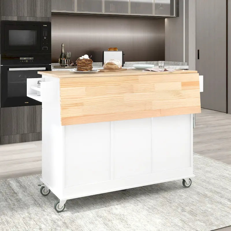 52.7 Inch Width Rolling Mobile Kitchen Island with Locking Wheels