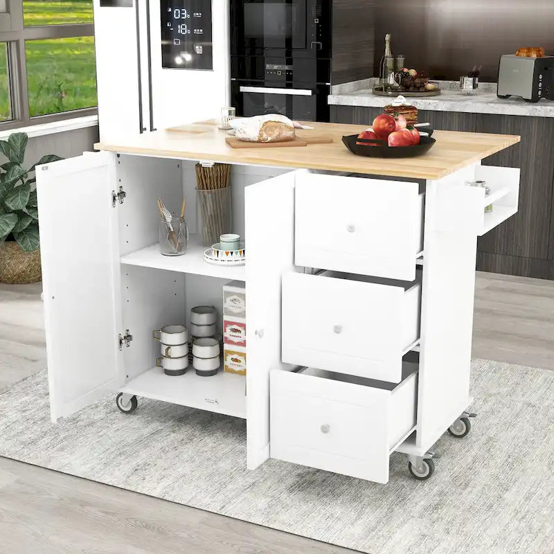 52.7 Inch Width Rolling Mobile Kitchen Island with Locking Wheels