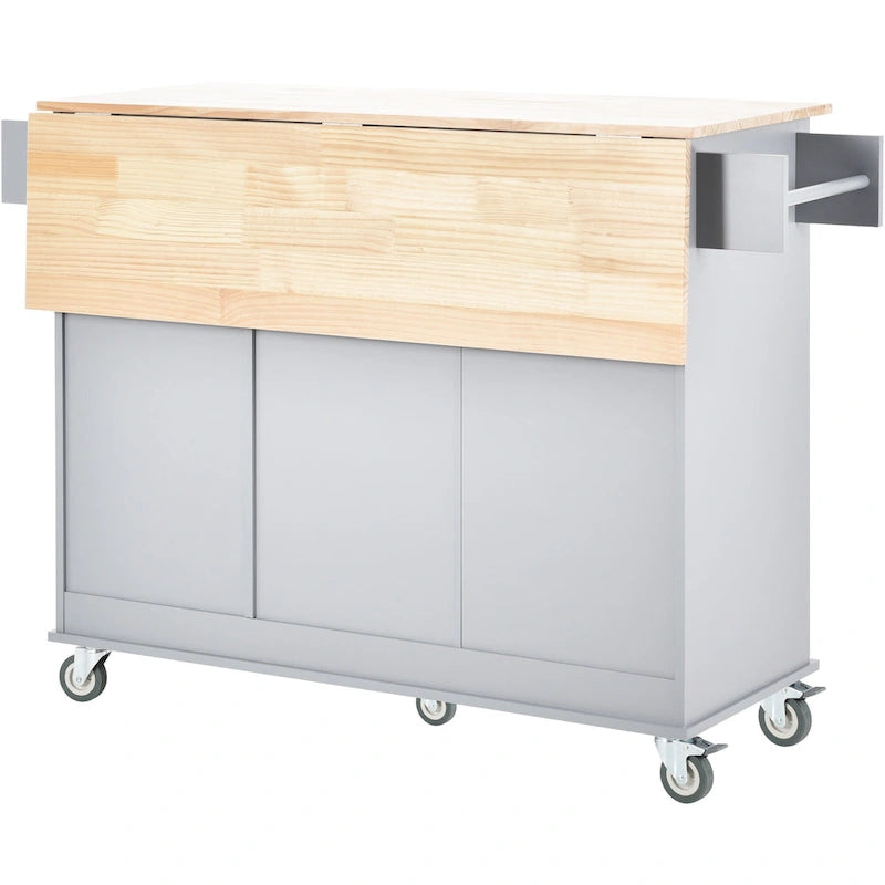52.7 Inch Width Rolling Mobile Kitchen Island with Locking Wheels