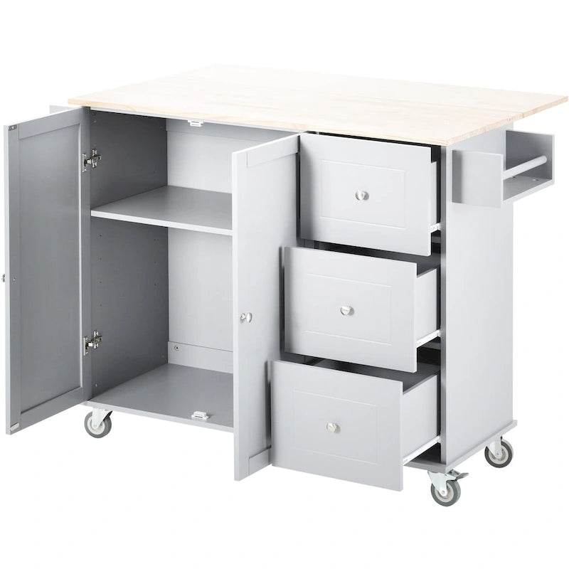 52.7 Inch Width Rolling Mobile Kitchen Island with Locking Wheels