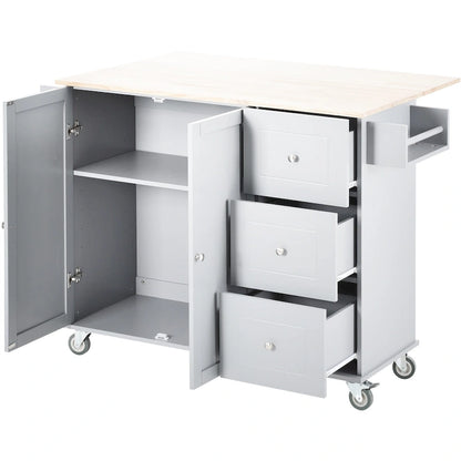 52.7 Inch Width Rolling Mobile Kitchen Island with Locking Wheels