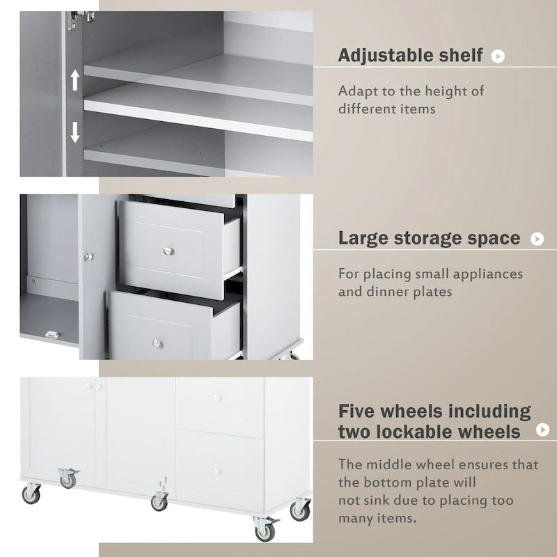 52.7 Inch Width Rolling Mobile Kitchen Island with Locking Wheels