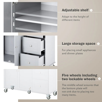 52.7 Inch Width Rolling Mobile Kitchen Island with Locking Wheels