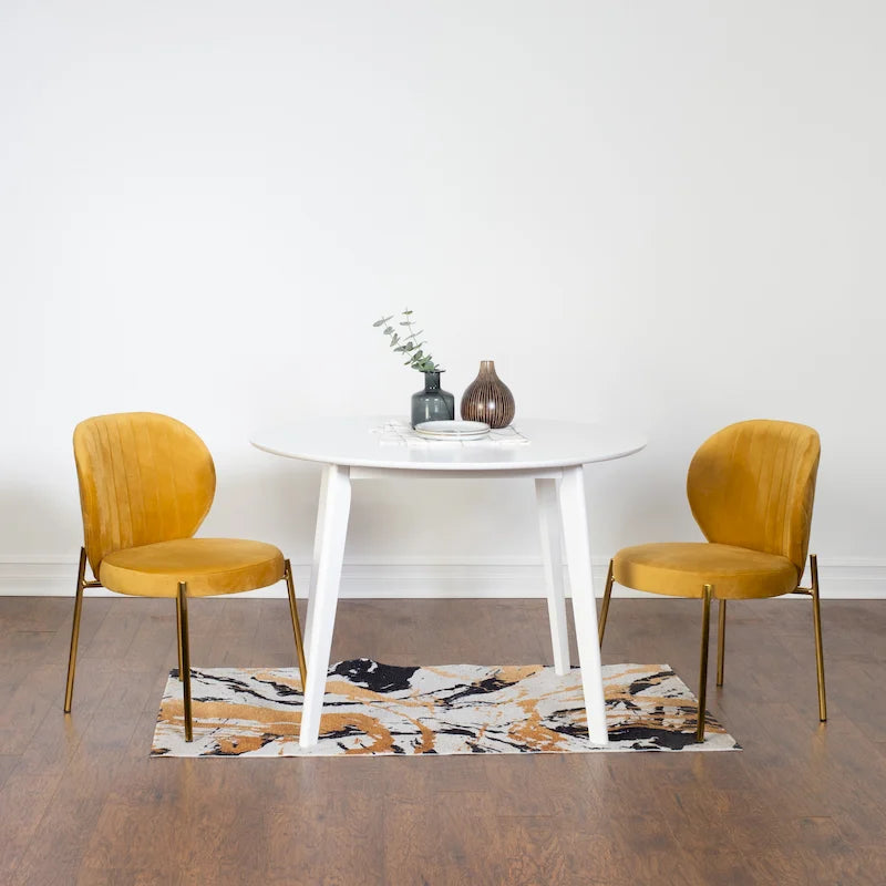 Roundhill Furniture Amoa Contemporary 3-Piece Dining Set, White Round Table and 2 Chairs