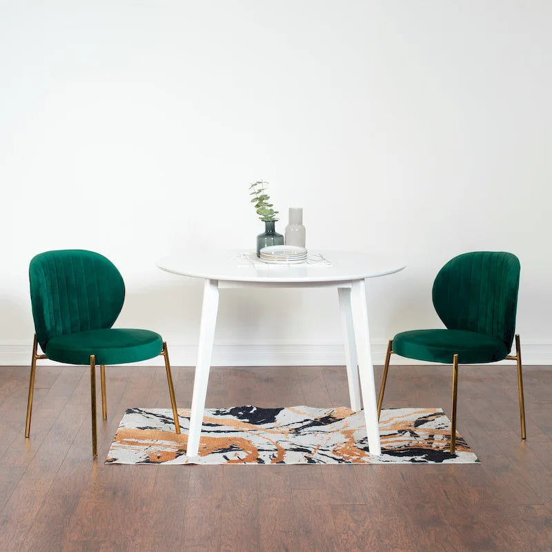 Roundhill Furniture Amoa Contemporary 3-Piece Dining Set, White Round Table and 2 Chairs