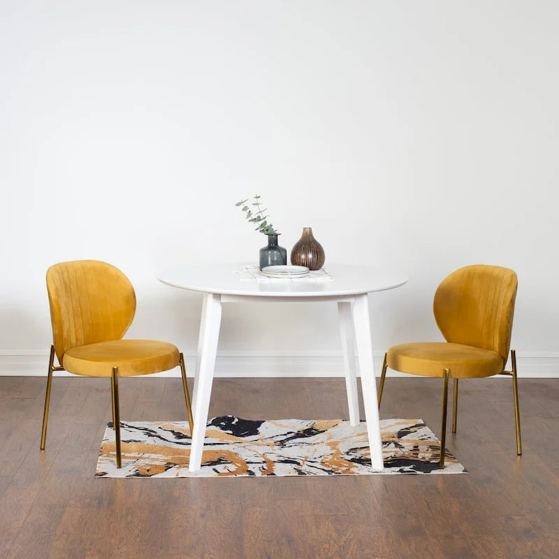 Roundhill Furniture Amoa Contemporary 3-Piece Dining Set, White Round Table and 2 Chairs