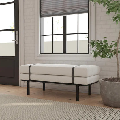 Upholstered Bench with Metal Base - Cream Boucle