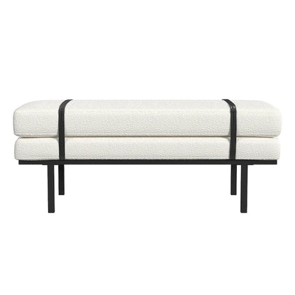 Upholstered Bench with Metal Base - Cream Boucle