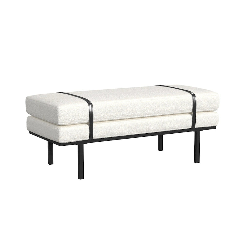 Upholstered Bench with Metal Base - Cream Boucle