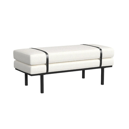 Upholstered Bench with Metal Base - Cream Boucle