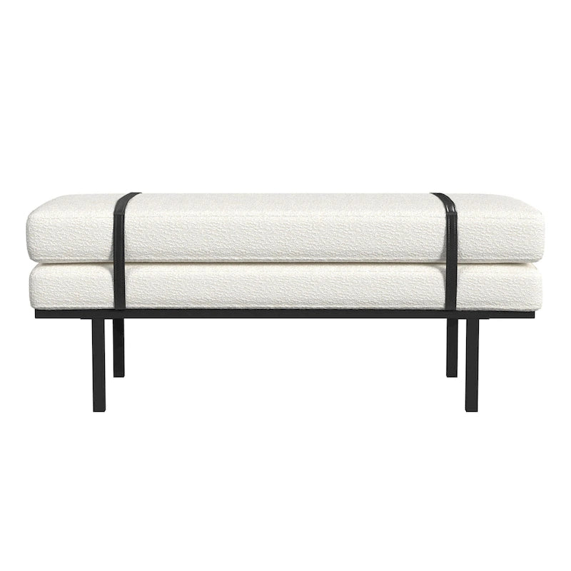 Upholstered Bench with Metal Base - Cream Boucle