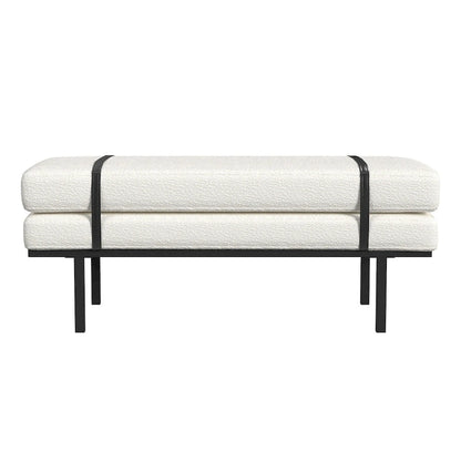 Upholstered Bench with Metal Base - Cream Boucle