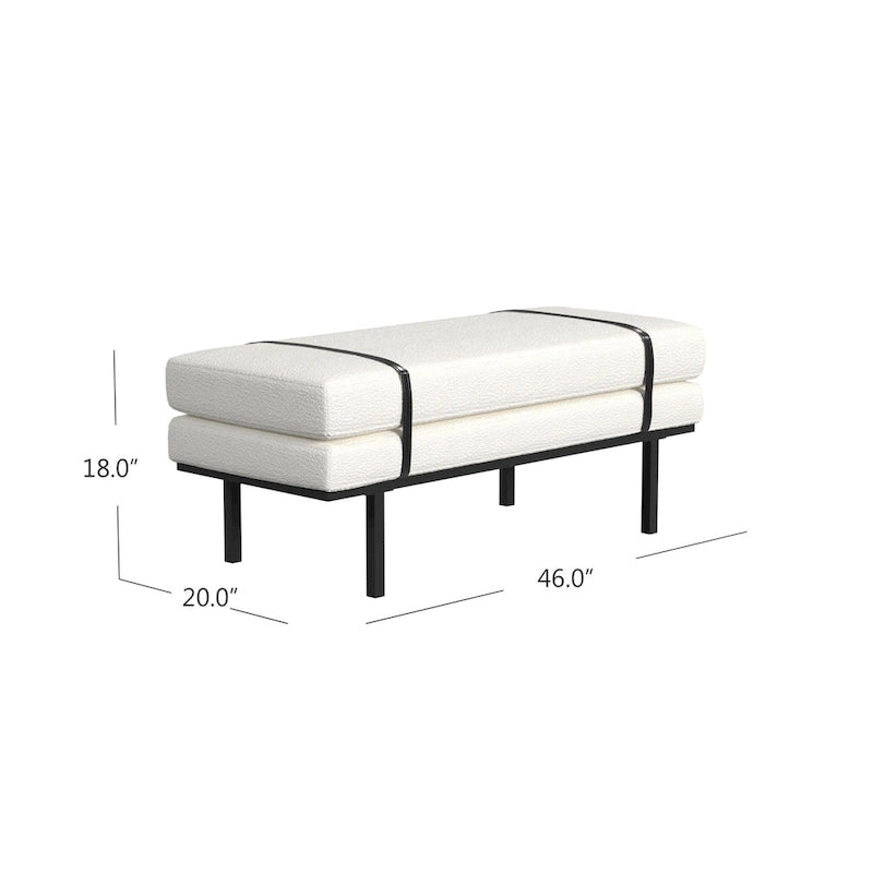 Upholstered Bench with Metal Base - Cream Boucle