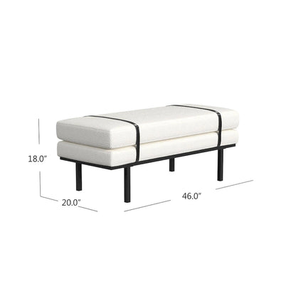 Upholstered Bench with Metal Base - Cream Boucle