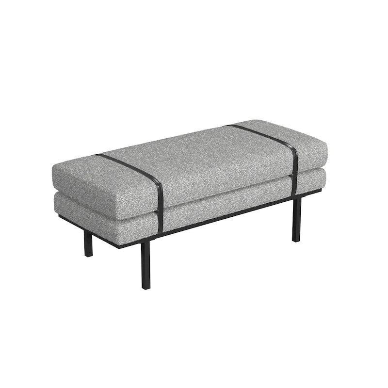 Upholstered Bench with Metal Base - Cream Boucle