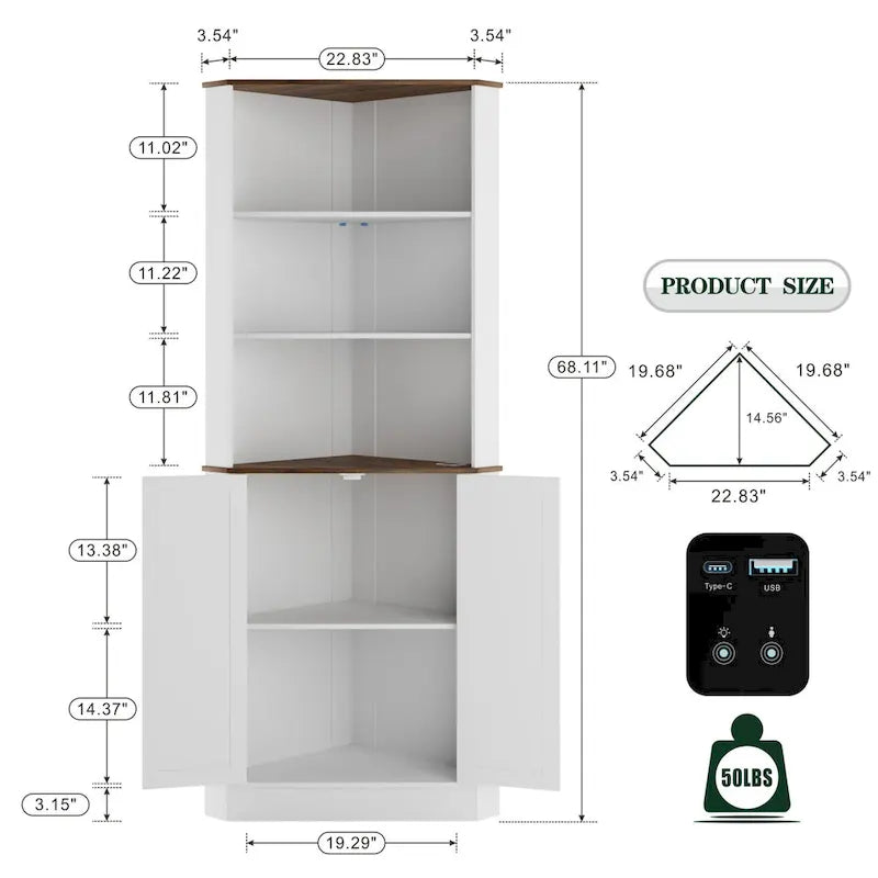 66 Tall Corner Cabinet With Led Light