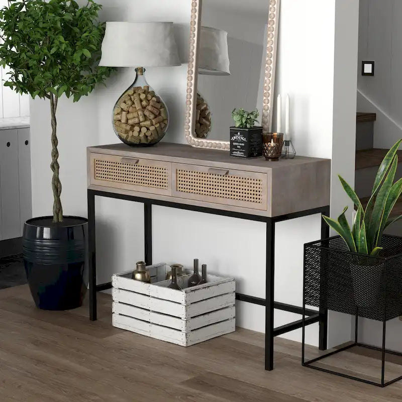 COZAYH 44 Woven Front Modern Farmhouse Console Table Sofa