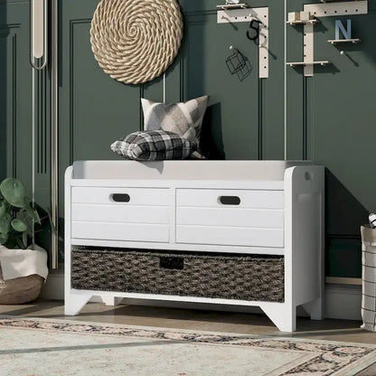 Nestfair Storage Bench Entryway Bench with Removable Basket and 2 Drawers