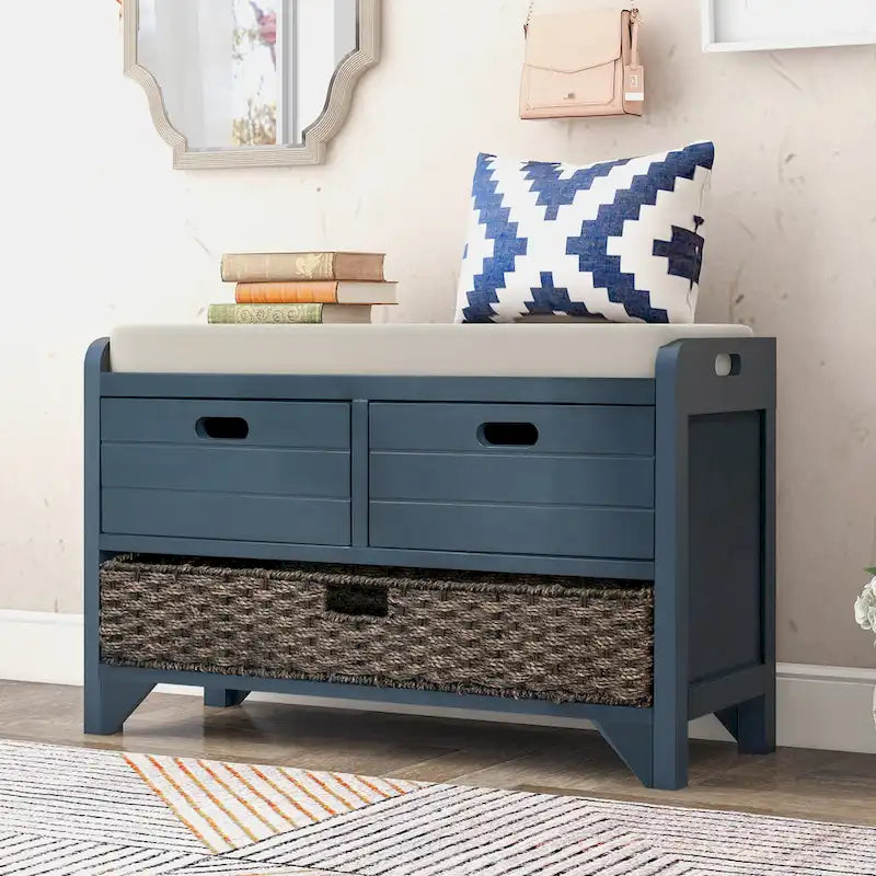 Nestfair Storage Bench Entryway Bench with Removable Basket and 2 Drawers