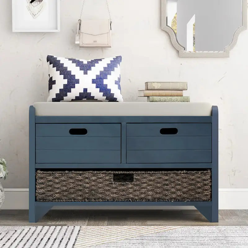 Nestfair Storage Bench Entryway Bench with Removable Basket and 2 Drawers