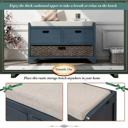Nestfair Storage Bench Entryway Bench with Removable Basket and 2 Drawers