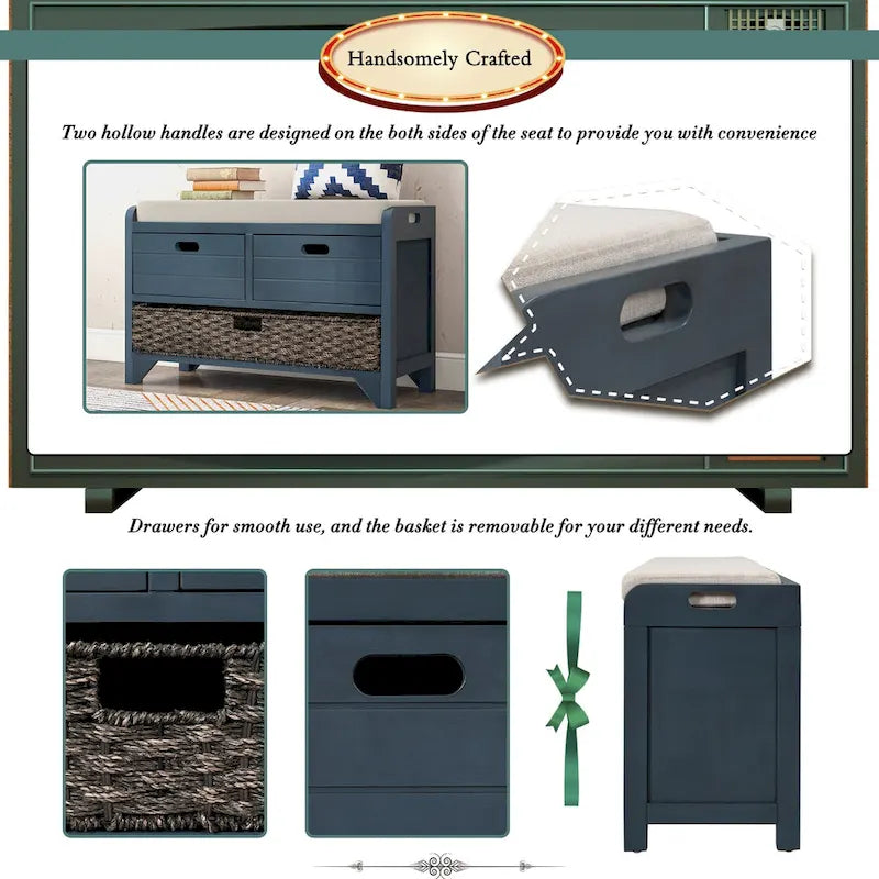 Nestfair Storage Bench Entryway Bench with Removable Basket and 2 Drawers