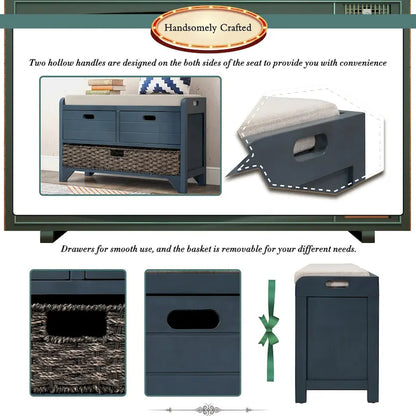 Nestfair Storage Bench Entryway Bench with Removable Basket and 2 Drawers