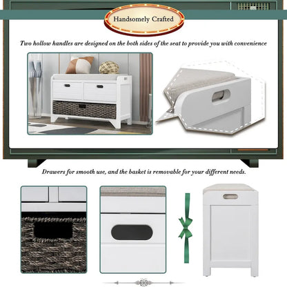 Nestfair Storage Bench Entryway Bench with Removable Basket and 2 Drawers