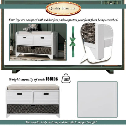 Nestfair Storage Bench Entryway Bench with Removable Basket and 2 Drawers