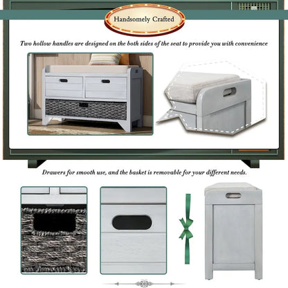 Nestfair Storage Bench Entryway Bench with Removable Basket and 2 Drawers