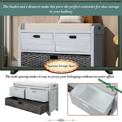 Nestfair Storage Bench Entryway Bench with Removable Basket and 2 Drawers