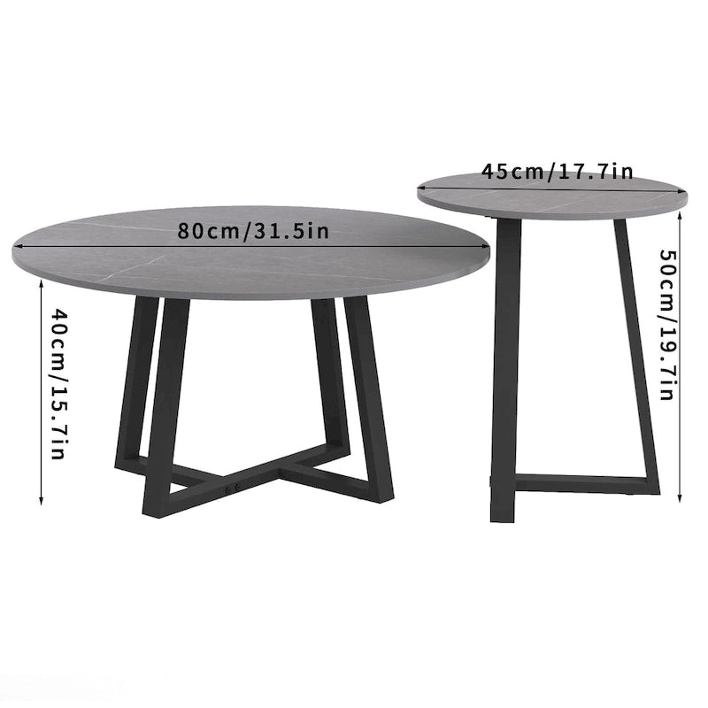 Set of 2 Round Nesting Tables Sintered Stone Marble Coffee Table - 31.5x15.7 inch