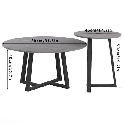 Set of 2 Round Nesting Tables Sintered Stone Marble Coffee Table - 31.5x15.7 inch