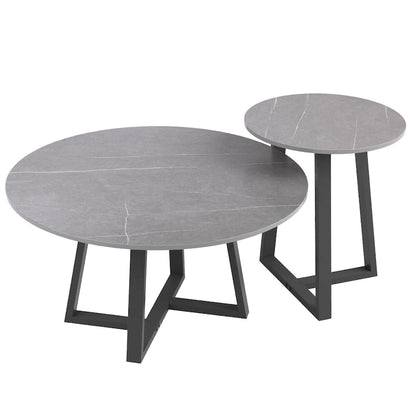 Set of 2 Round Nesting Tables Sintered Stone Marble Coffee Table - 31.5x15.7 inch