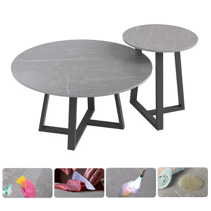 Set of 2 Round Nesting Tables Sintered Stone Marble Coffee Table - 31.5x15.7 inch