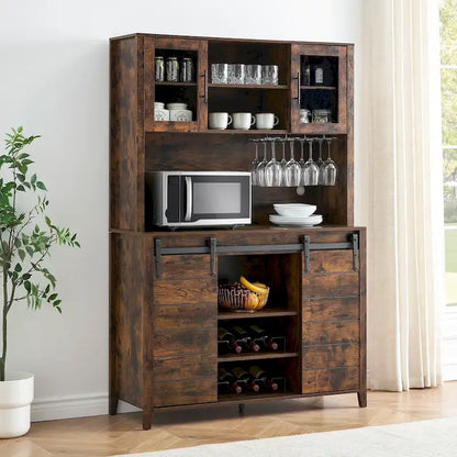 Farmhouse Wine Cabinet Kitchen Buffet with Wine Rack - 15.7D x 47.2W x 69.6H
