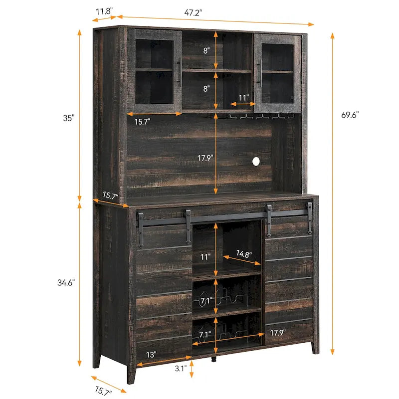 Farmhouse Wine Cabinet Kitchen Buffet with Wine Rack - 15.7D x 47.2W x 69.6H