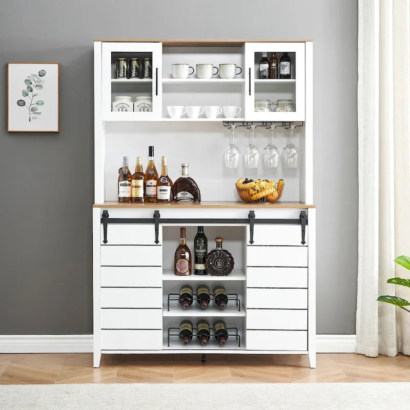 Farmhouse Wine Cabinet Kitchen Buffet with Wine Rack - 15.7D x 47.2W x 69.6H