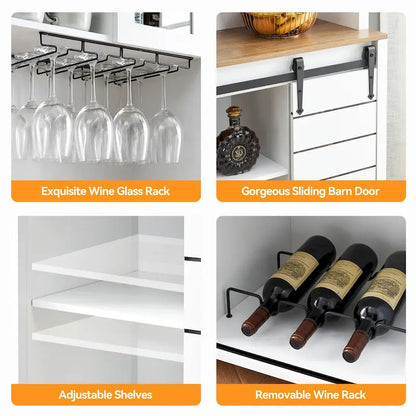 Farmhouse Wine Cabinet Kitchen Buffet with Wine Rack - 15.7D x 47.2W x 69.6H