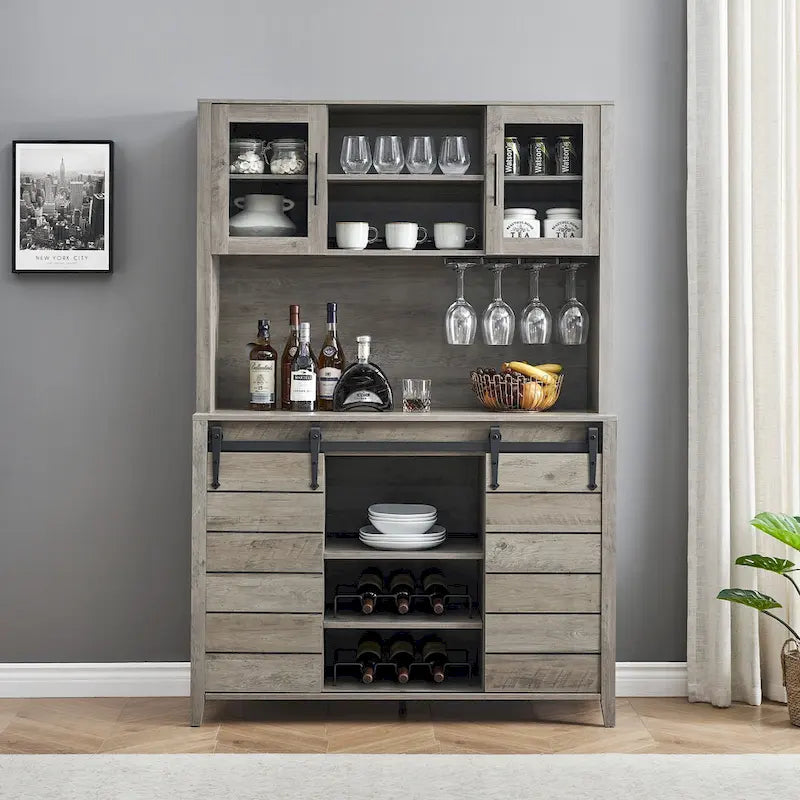 Farmhouse Wine Cabinet Kitchen Buffet with Wine Rack - 15.7D x 47.2W x 69.6H