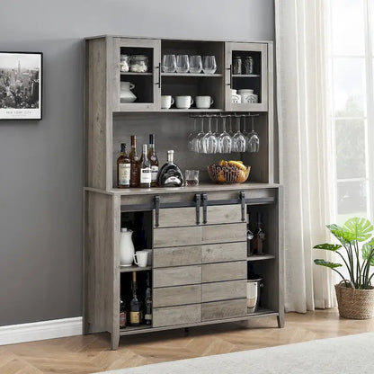 Farmhouse Wine Cabinet Kitchen Buffet with Wine Rack - 15.7D x 47.2W x 69.6H