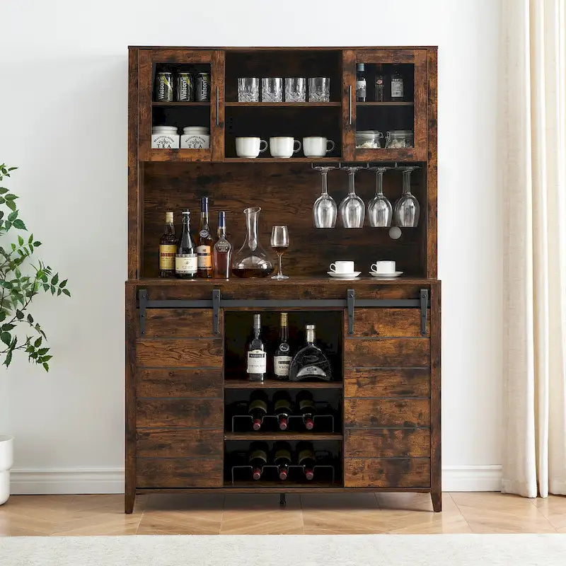 Farmhouse Wine Cabinet Kitchen Buffet with Wine Rack - 15.7D x 47.2W x 69.6H