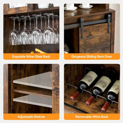 Farmhouse Wine Cabinet Kitchen Buffet with Wine Rack - 15.7D x 47.2W x 69.6H