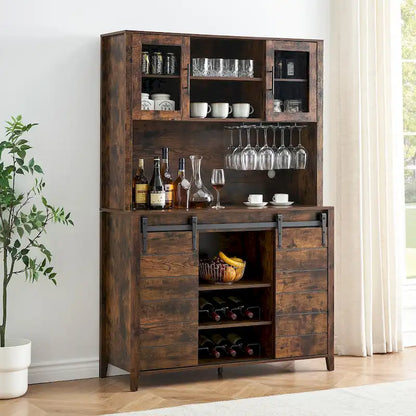 Farmhouse Wine Cabinet Kitchen Buffet with Wine Rack - 15.7D x 47.2W x 69.6H