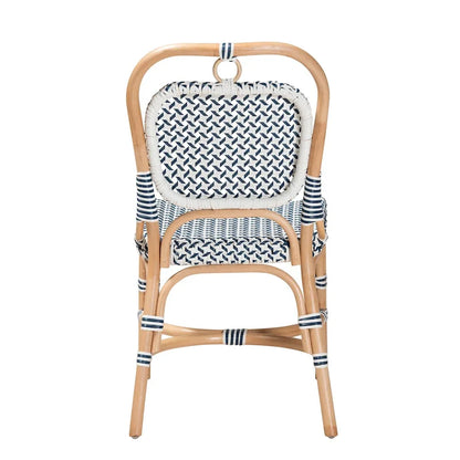 Luciana Modern French Blue and White Weaving Natural Rattan Bistro Chair