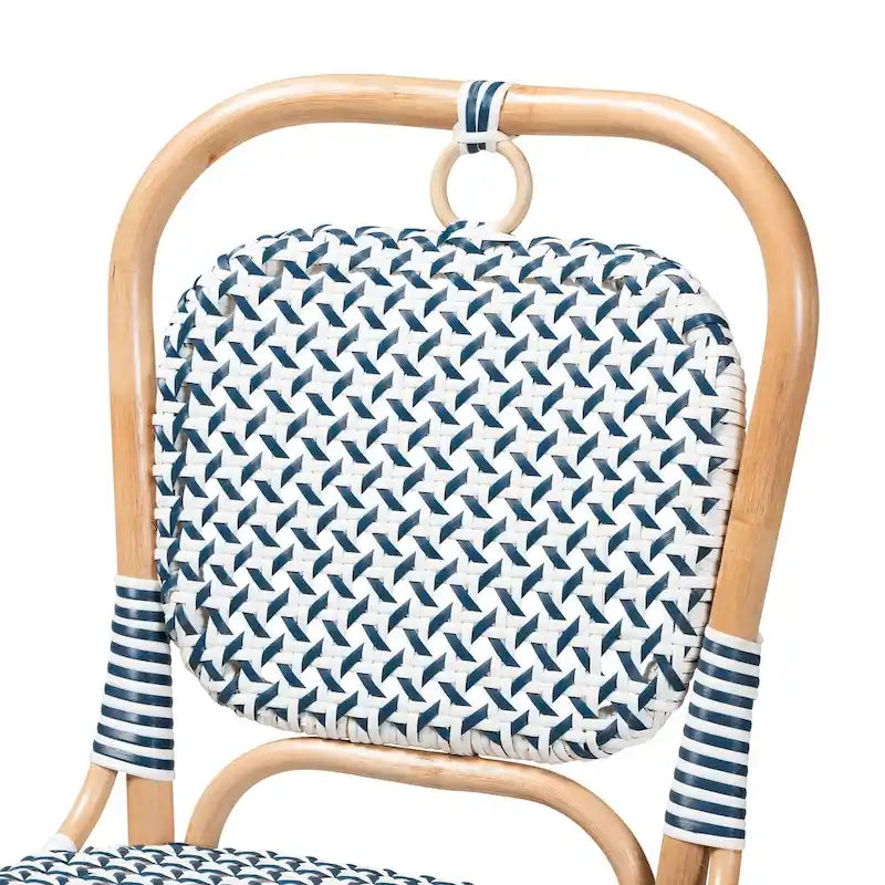 Luciana Modern French Blue and White Weaving Natural Rattan Bistro Chair