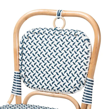 Luciana Modern French Blue and White Weaving Natural Rattan Bistro Chair