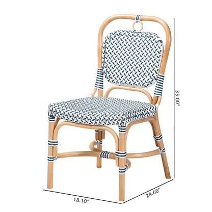 Luciana Modern French Blue and White Weaving Natural Rattan Bistro Chair
