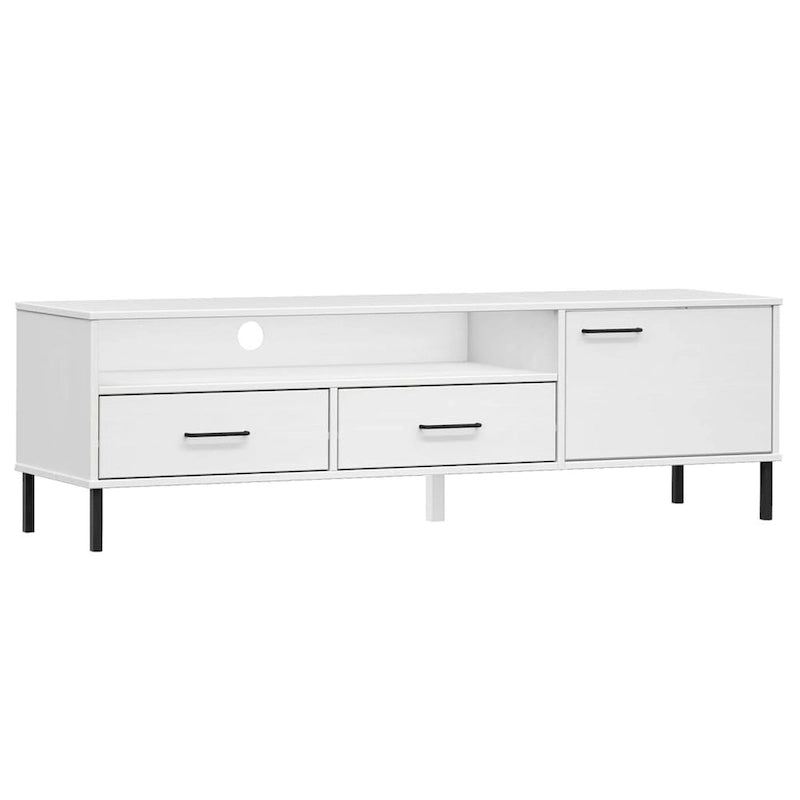 TV Stand TV Console with Metal Legs Solid Wood Pine OSLO - 62.2 x 15.7 x 18.3